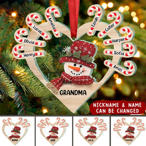 Family - Grandma Snowman Heart - Personalized Ornament