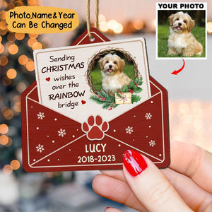 Dog Memorial Gift Sending Christmas Wishes Personalized Photo Ornament