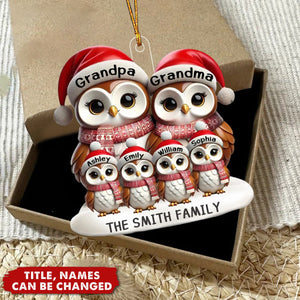 3D Effect Owl Family Christmas Personalized Acrylic Ornament