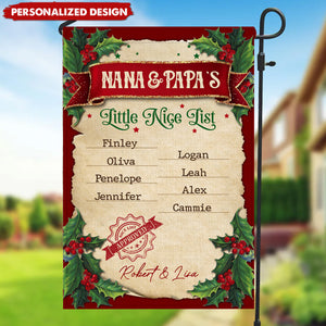 Little Nice List Christmas Gifts For Grandparents Custom Name Personalized Garden Flag Holiday Decoration