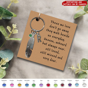 Those we love don't go away they walk beside us everyday-Personalized Feathers Memorial Keychain