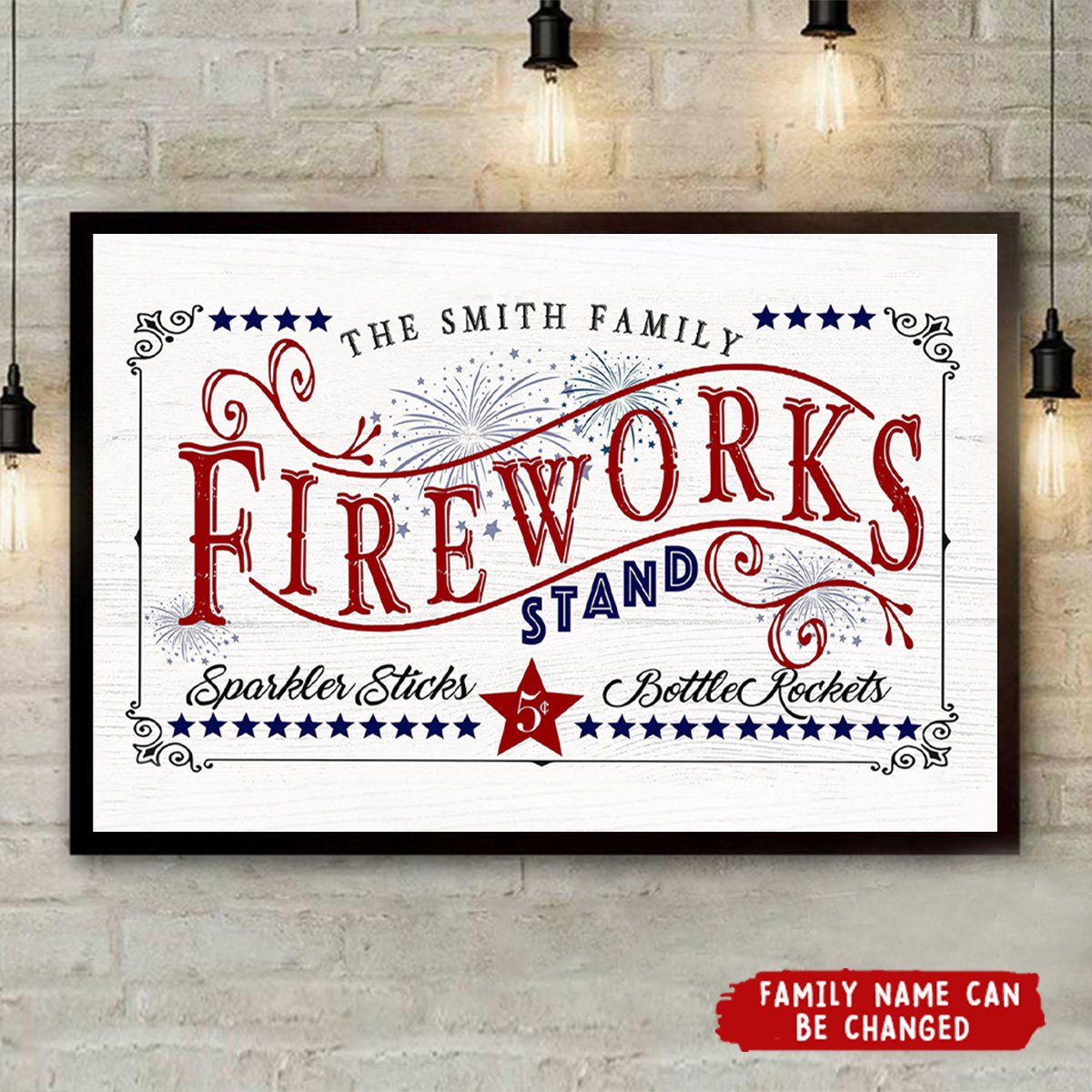 Fireworks Stand Personalized 4th of July Flag Family Canvas