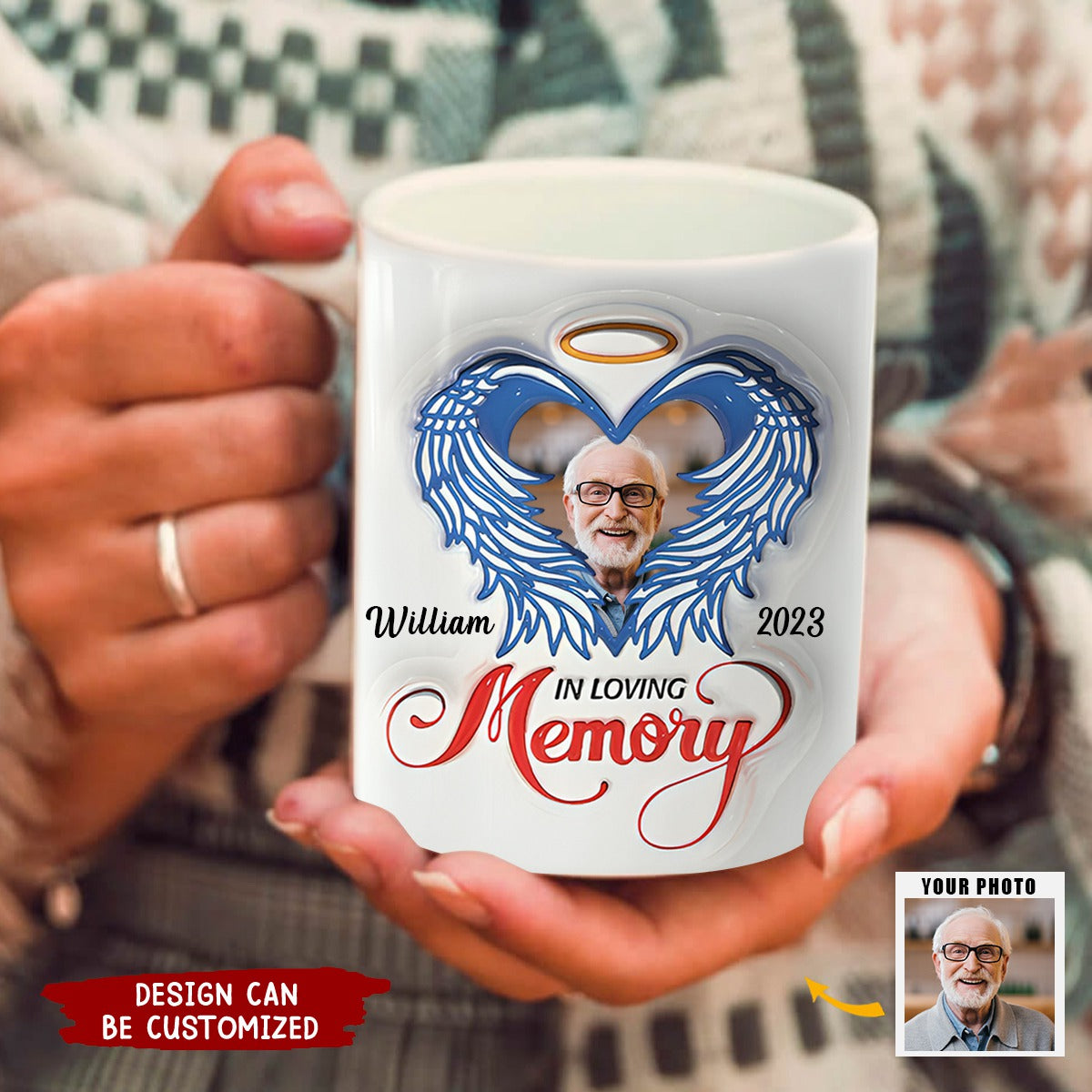 Angel Wings Upload Photo Memorial Personalized White Mug