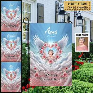 Personalized Angel Wings Memorial Flag Custom Photo - A Big Piece Of My Heart Lives In Heaven