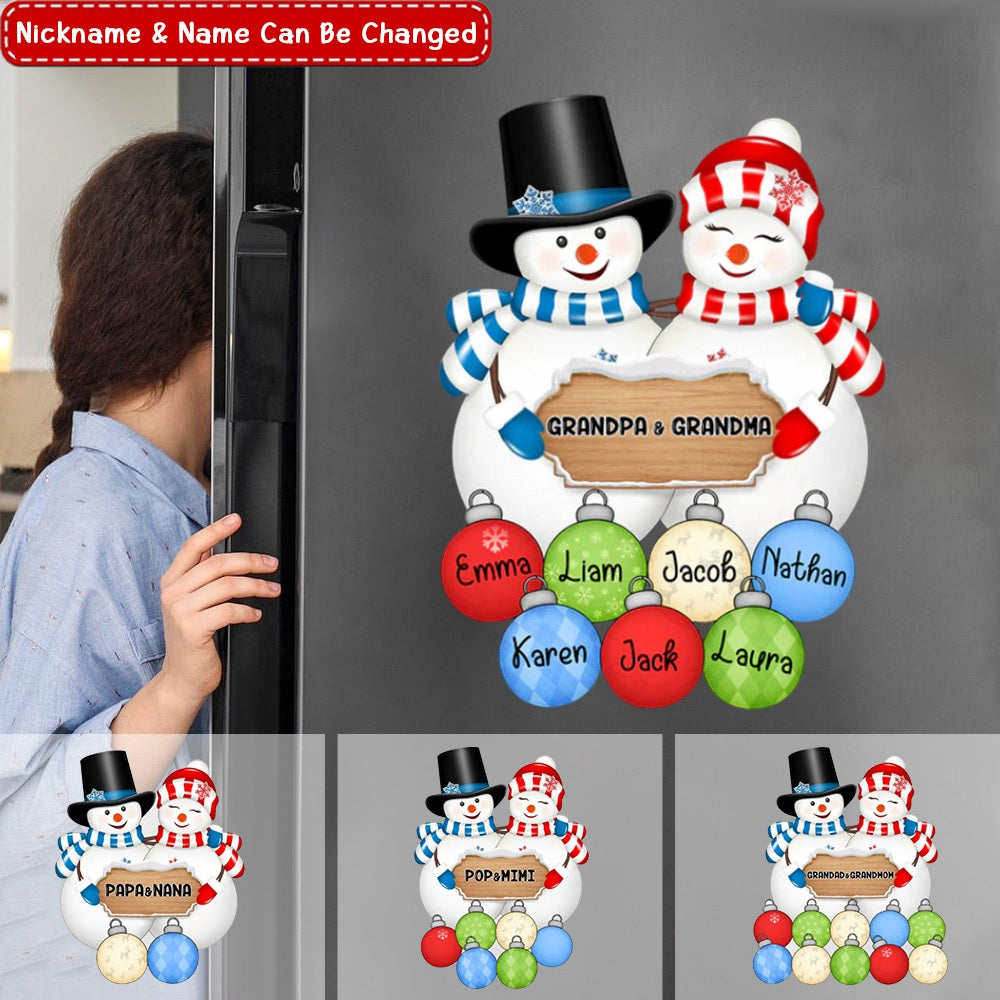 Couple Christmas Snowman Grandma Grandpa With Cute Grandkids Personalized Sticker