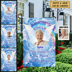 A big piece of my Heart lives in Heaven Rainbow Sky Memorial Upload Photo Personalized Garden Flag