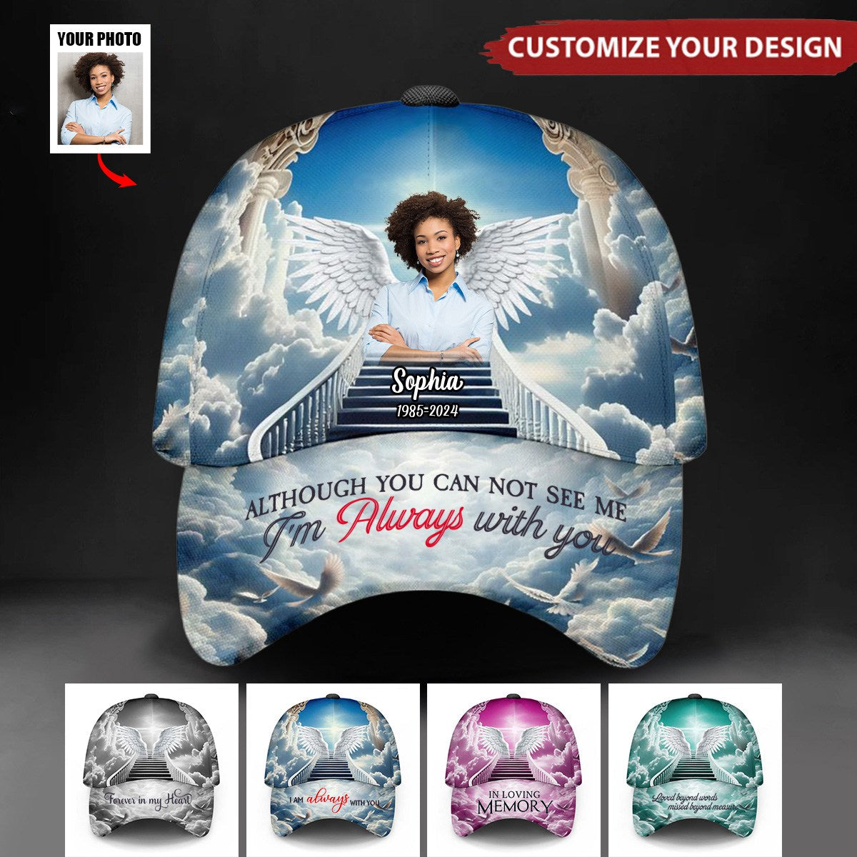 Custom Photo Angel Wings In Heaven, In Loving Memory Personalized Cap