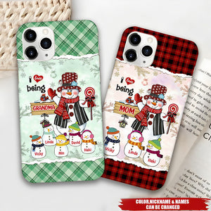 Christmas Snowman Nana Mom with Little Kids Personalized Phone Case