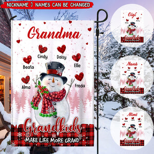 Red Snowman Grandma Sweet Heart Kids Make Life More Grand Personalized Flag