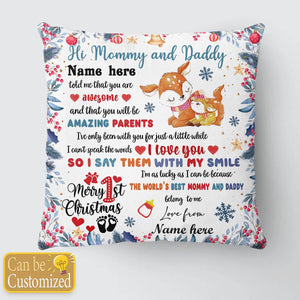 Personalized 1st Baby Christmas Gift Pillow - Mommy And Daddy Version