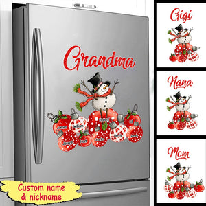 Snowman Grandma Sitting On Christmas Ball Personalized Sticker