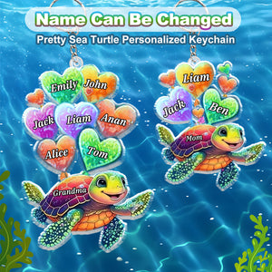 Cute Sea Turtle Grandma Mom Sweet Heart Balloon Kids Personalized Keychain