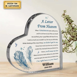 A Letter from Heaven - Personalized Heart Acrylic Plaque - Memorial Gift