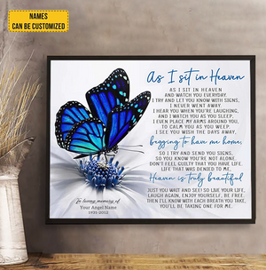 Personalized Canvas Butterfly memorial Canvas Wall Art, As I Sit In Heaven - Remembrance Gifts