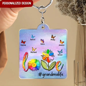 Love Grandma Life Butterfly Personalized Acrylic Keychain