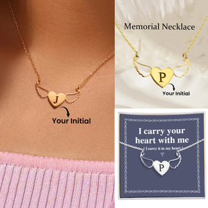 Personalized Initial Heart Necklace with Angel Wings