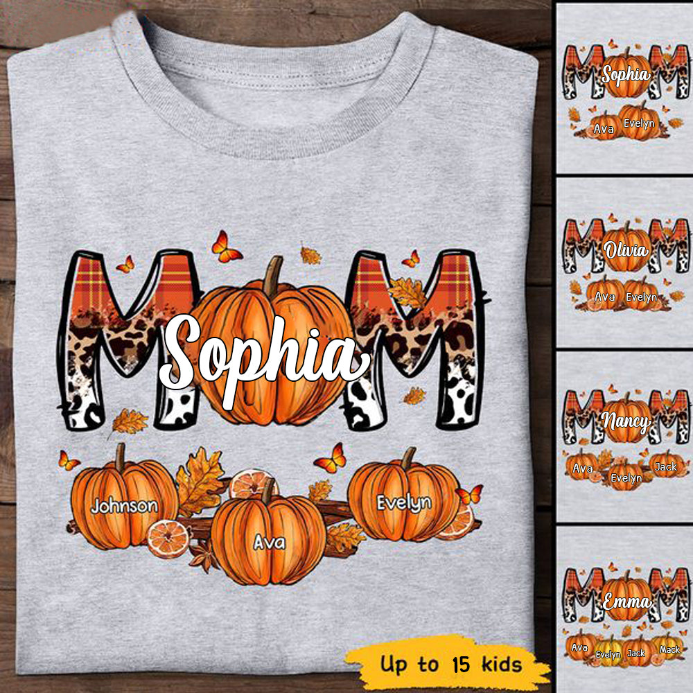 Mom Patterned Pumpkins Fall Season Personalized Shirt