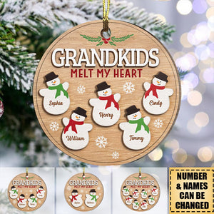 Grandkids Melt My Heart - Family Personalized Custom Ornament - Wood Custom Shaped - Christmas Gift For Grandma