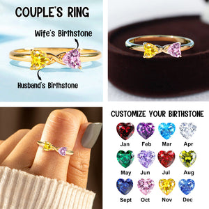 Couple Birthstone Rings Shaped Love Heart Simple And Fashionable