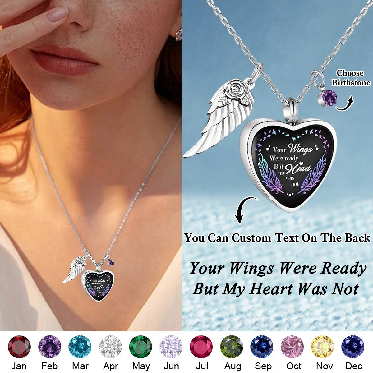 Personalized Heart Urn Necklace for Ashes Birthstones Memorial Gift