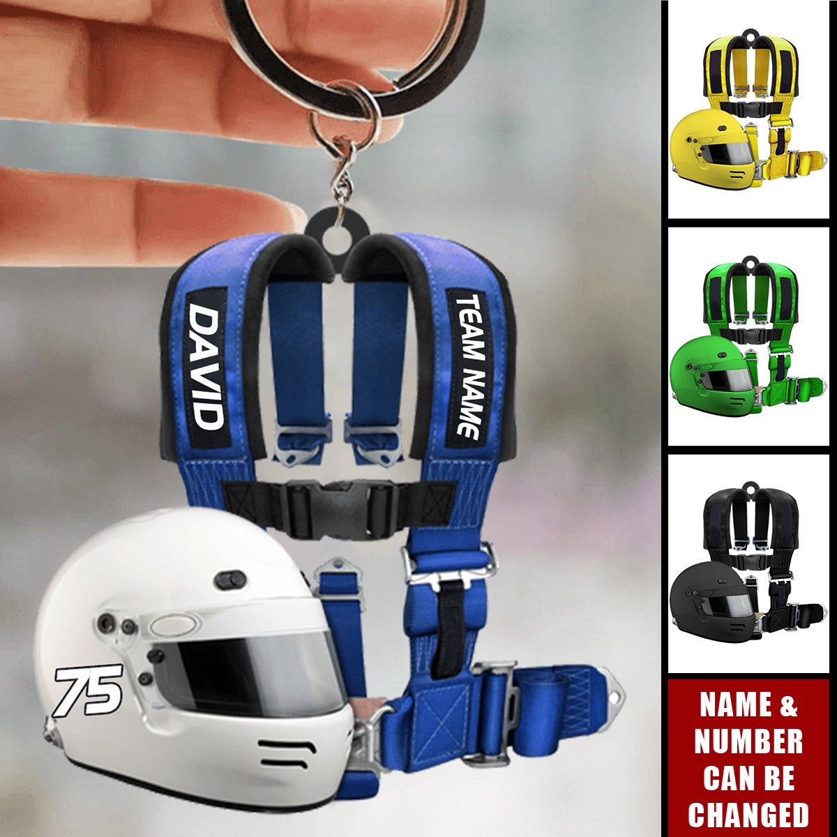 Personalized Racing Seat Belt And Helmet Keychain