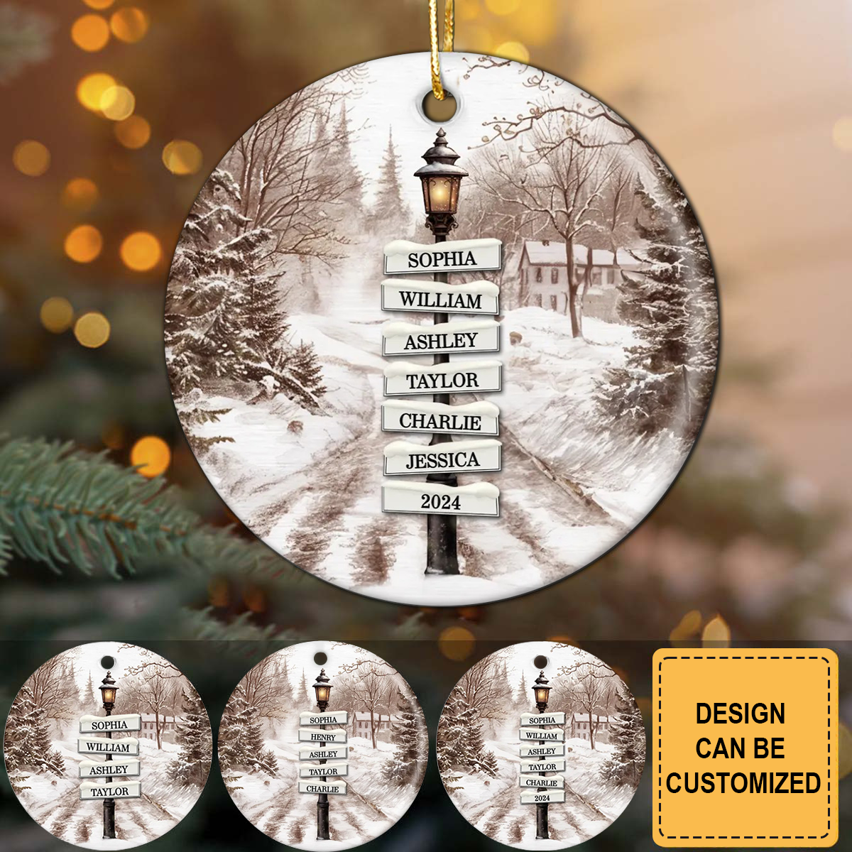 Personalized Retro Street Lamp Family Name Christmas Ornament