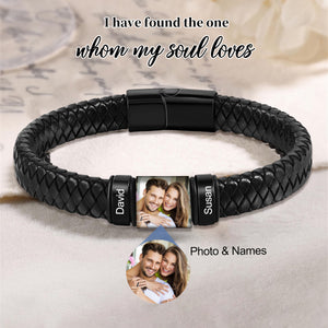 Personalized Custom Photo Name Leather Bracelet - Gift For Couple