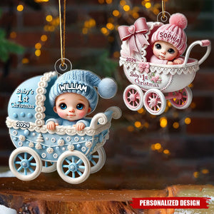 3D Effect Newborn Baby In Carriage Christmas Personalized Ornament