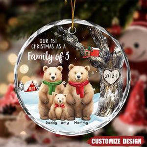 Personalized Gift For Family First Christmas Circle Glass Ornament