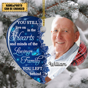 You Still Llive On in the Hearts and Minds Personalized Custom Heart Ceramic Christmas Ornament