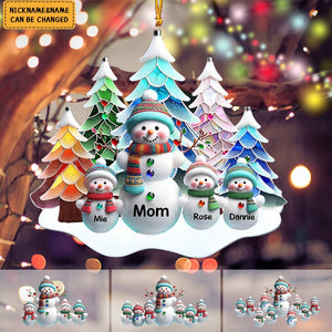 Nana/Mom Snowman With Baby Kids - Personalized Acrylic Ornament