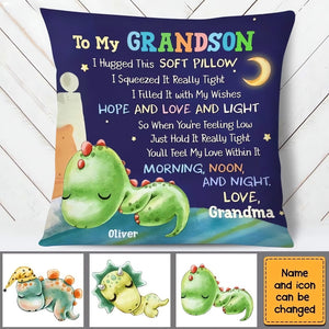 Personalized Gift For Grandson Sleeping Dino "To my Grandson" Pillow