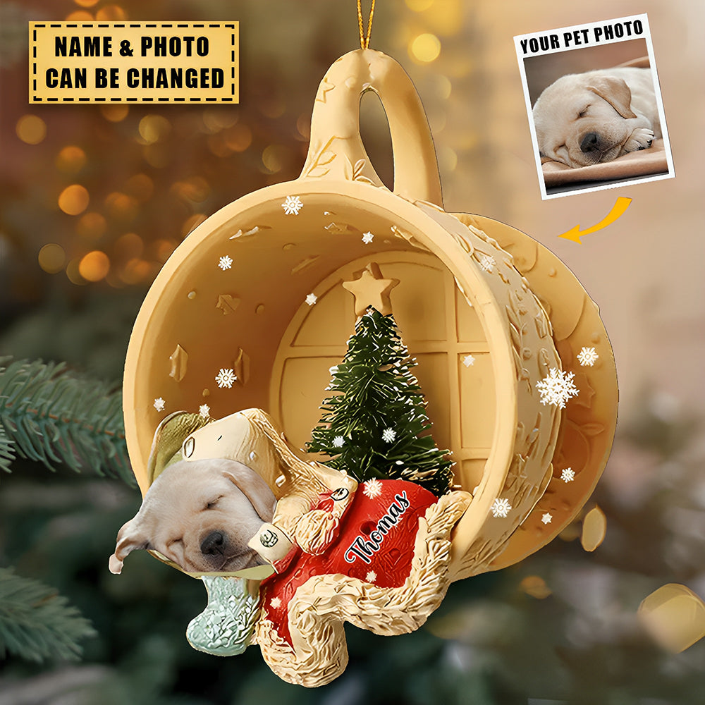 Personalized Pet Sleeping In A Tiny Cup Christmas Holiday Ornament-Gift For Pet Lover