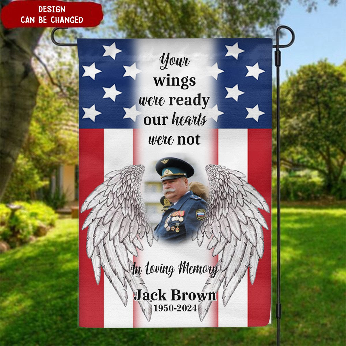 Veteran Angel Wings In Memory of Personalized Garden Flag