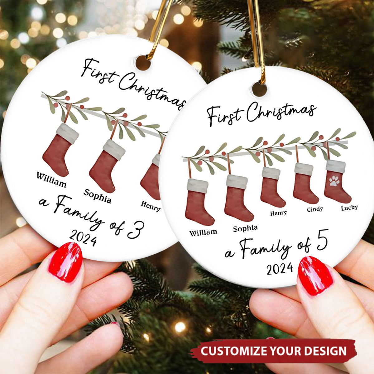 Personalized first Christmas as a family of 3 - Christmas Tree Decoration