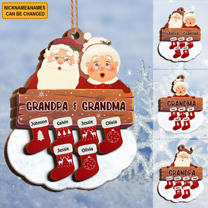 Gifts For Family Santa Grandpa & Grandma - Personalized Wooden Ornaments