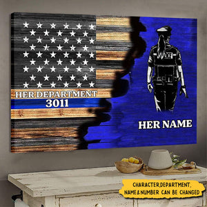 Half Thin Blue and Red Line Flag Personalized Police Officer and Firefighter Canvas