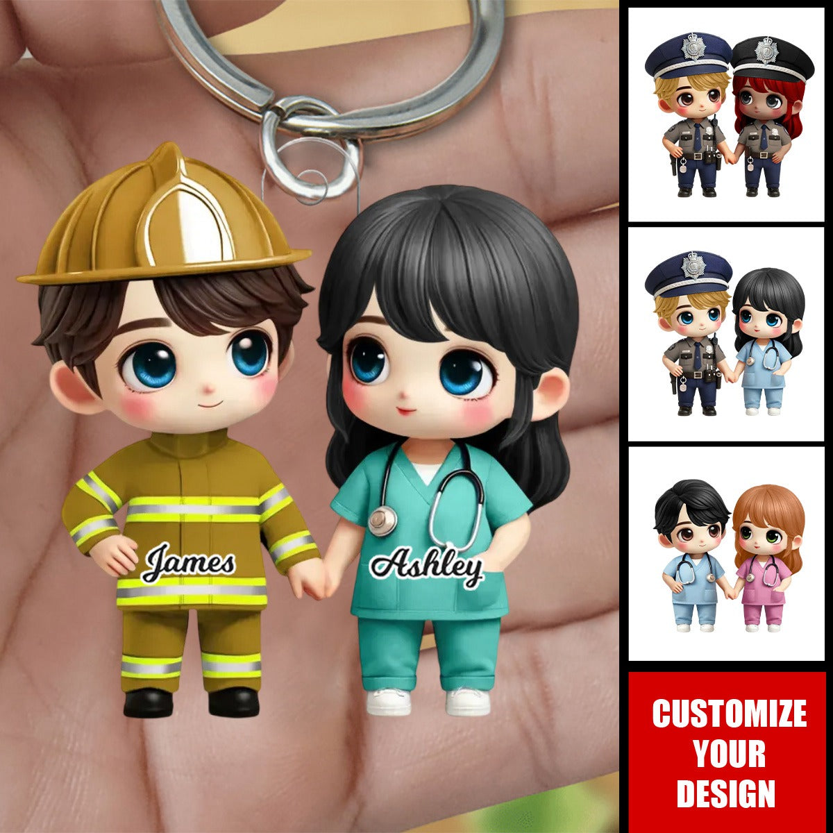 Cute Cartoon Couple Gift by Occupation Personalized Acrylic Keychain