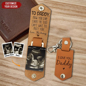 Daddy Can't Wait To Meet You From The Bump - Personalized Leather Photo Keychain