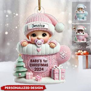 Baby In Mitten 3D Effect Baby's First Christmas Personalized Acrylic Ornament