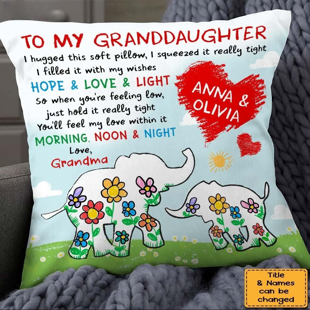 Personalized Gift For Granddaughter Elephant Hugged This Pillow - pixisid