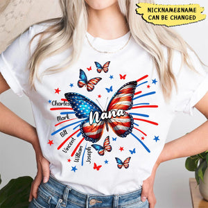 Personalized Mimi Butterfly Flag Star And Grandkids 4th Of July T-shirt