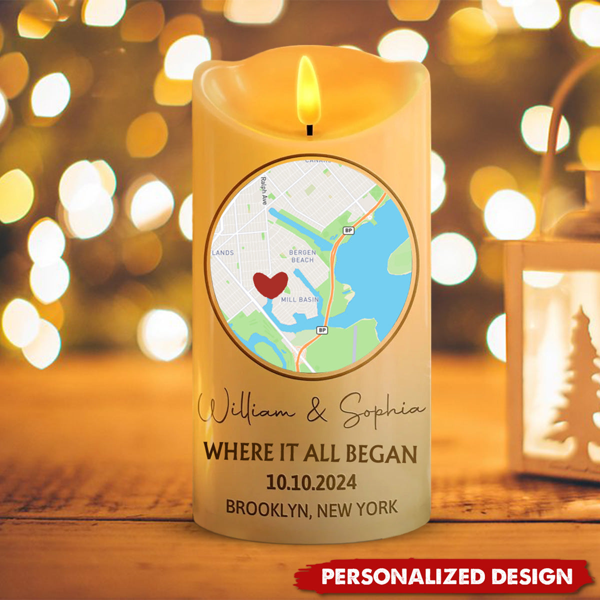 Location Map Married Engaged Couples - Personalized Flameless LED Candle