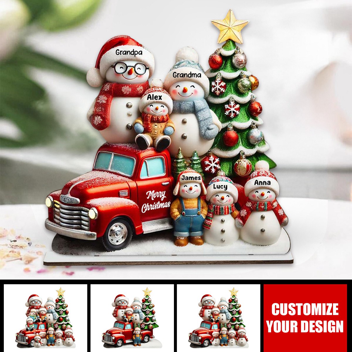 Merry Christmas - Personalized Family Snowman 1 Layered Big Freestanding