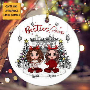 Besties Forever Bestie Personalized Round Ornament