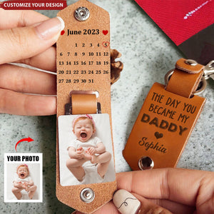 Calendar Custom Photo The Day You Became My Daddy Mommy Personalized Leather Keychain