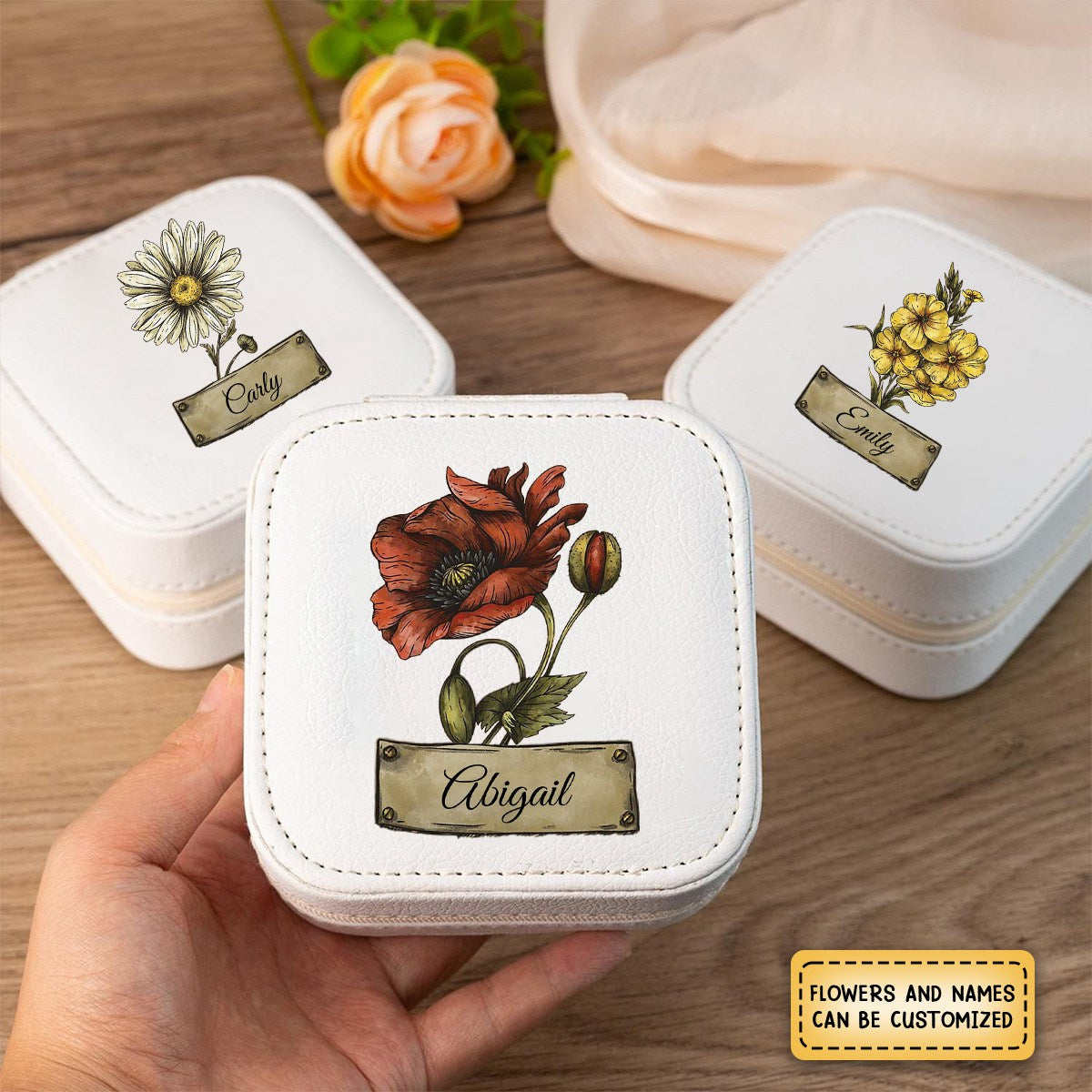 Personalized Engraved Birth Flower jewellery Box, Travel Jewelry Box, Birthday Gift