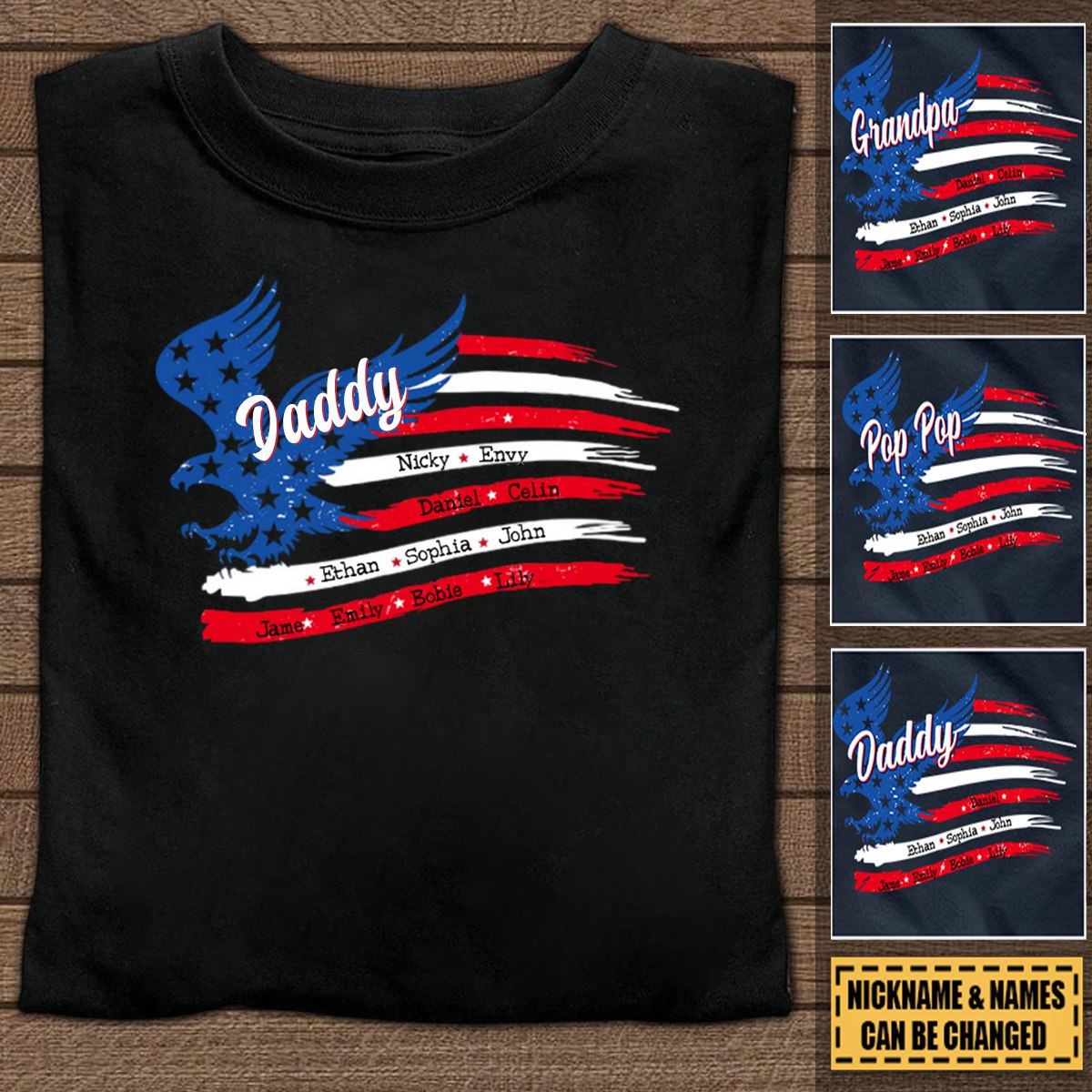 Personalized Papa with Grandkids Names T-Shirt