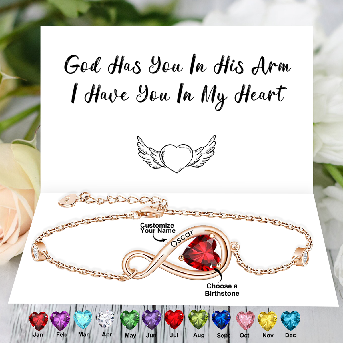 Memorial Personalized Bracelet With Heart Birthstone