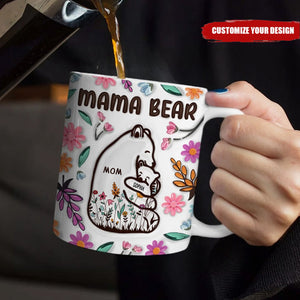 Mama Bear Floral Style- Personalized 3D Inflated Effect Printed Mug